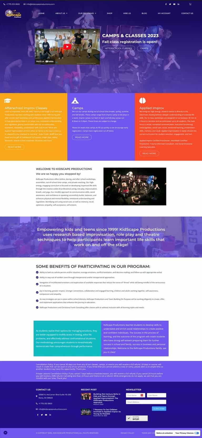 the website design for a dance school