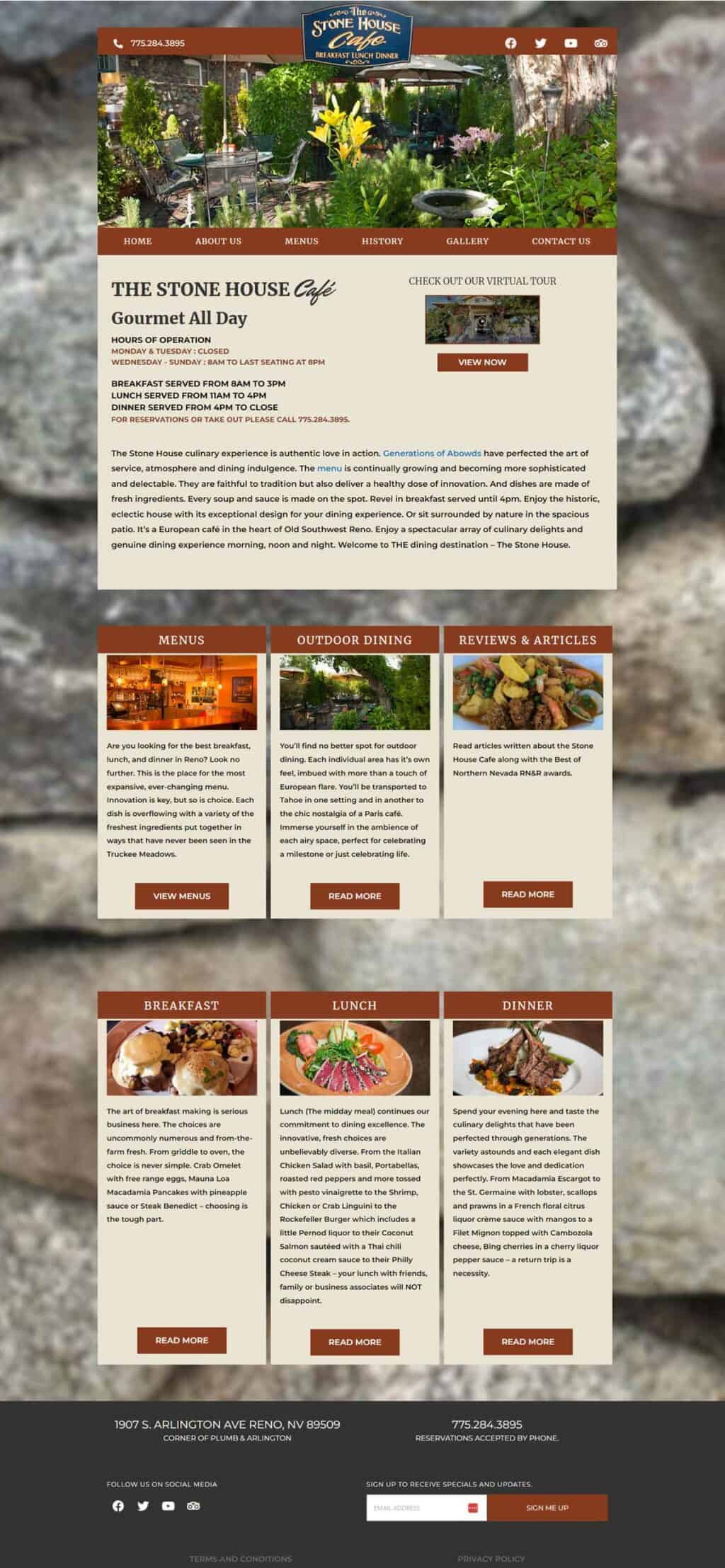 the stone house cafe website design